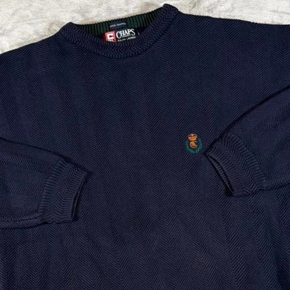 Y2K Vintage Ralph Lauren Chaps Crest Knit Sweater | Navy |‎ L